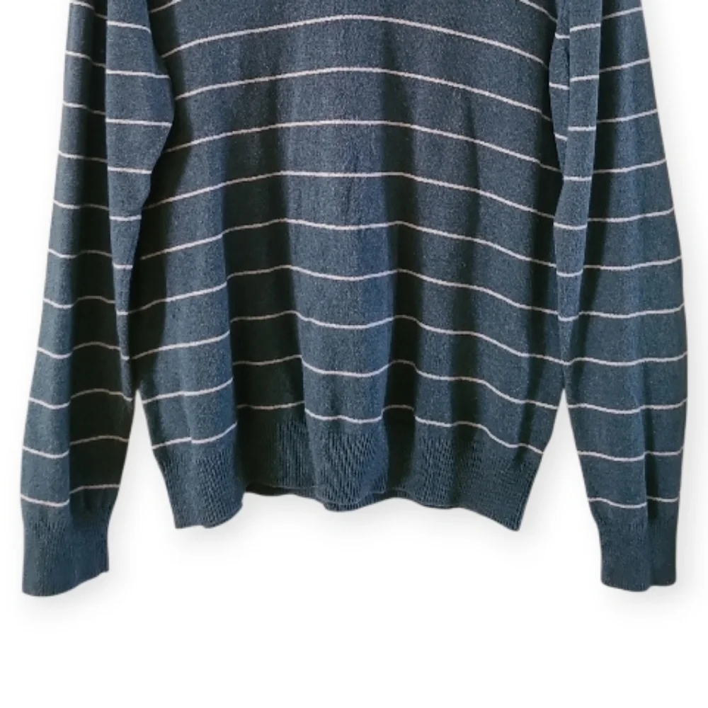 Vintage J.Crew Mens V Neck Striped Cotton Cashmere Sweater Green White Pullover